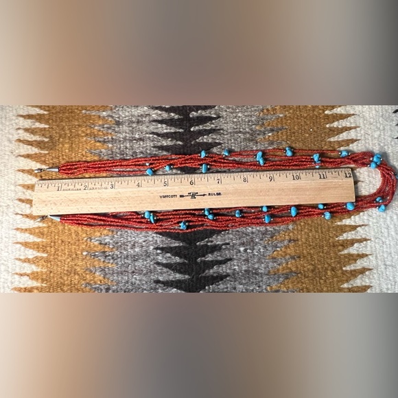 Vintage Artisan Crafted Red Coral & Turquoise 6-Strand Necklace - Picture 9 of 12